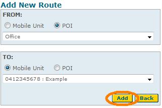 Select whether you wish to begin your journey from an existing POI or Mobile unit from