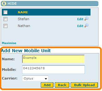 1.0 How do I add an Optus mobile phone? 1. On the mobile manager page, click the Add button on the SimPoint toolbar. 2. Enter the unit name, mobile number and carrier and click Add.