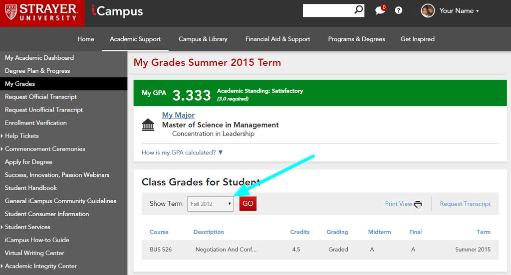 Here, you can filter grades by using the drop down and clicking go.