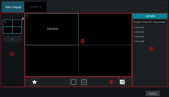 19 # Adding customized layouts Method One: Click Customize Display Modes from the right hand camera list. Add the cameras and set the screen layout as required.