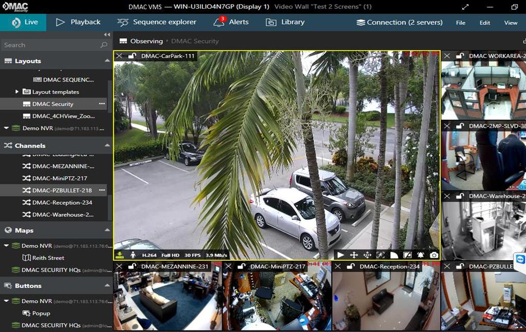 LIVE VIEW Supports up to 100/64/32/16CH live monitoring Automatic camera IP discovery Easy mapping display units by mouse drag and Auto mapping function Supports up to 70 built-in screen layouts plus