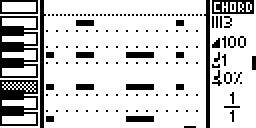 PIANO ROLL Press DISP to view the piano roll sequencer: An example of a track, programmed with chords of different lengths. You are viewing the page 1 of 1 page.
