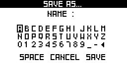 8 Save/Load Save/load principles To save or load a project, make sure a SD card is inserted, hold 2ND and press save/load to enter the menu: Select < to delete the last character.