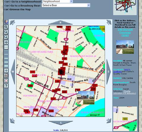 An (incomplete) List of Open Source (. cont ) Geospatial Software MapServer The Murals of Winnipeg Mapping Interface The red boxes are murals with a mouseover action displaying the thumbnail photos.