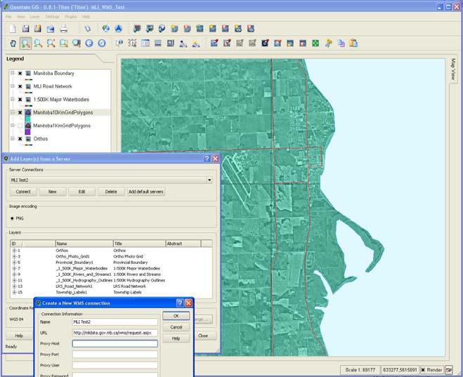 QGIS Connected to MLI WMS Server The MLI WMS connection and layers are shown here.