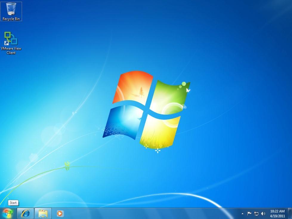 After the initial boot up, or when booting up after using the re-imaging utility, your thin client will display the Windows Embedded Standard desktop, taskbar, and system tray.