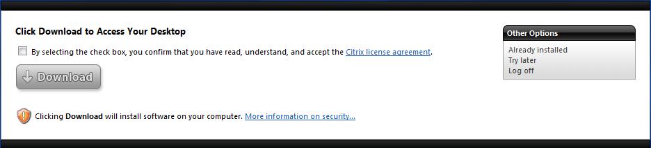 NOTE: If this is your first time loading the Citrix Online Plug-in, you will be taken to a screen that asks you to Click Download