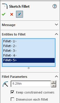 In the Sketch Fillet Property Manager set: under Fillet Parameters,