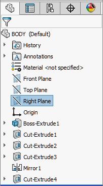 I. Mate References. Step 1. Click Right Plane in the Feature Manager to select Plane, Fig. 33. Step 2. Click Reference Geometry Reference from the menu. on the Features toolbar and Mate Step 3.
