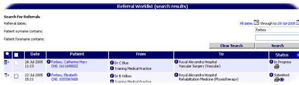 From or To date by clicking on the calendar icon Enter search criteria here 3 Click on the Search button to begin searching the worklist 4 Search results are displayed to return to the full worklist,