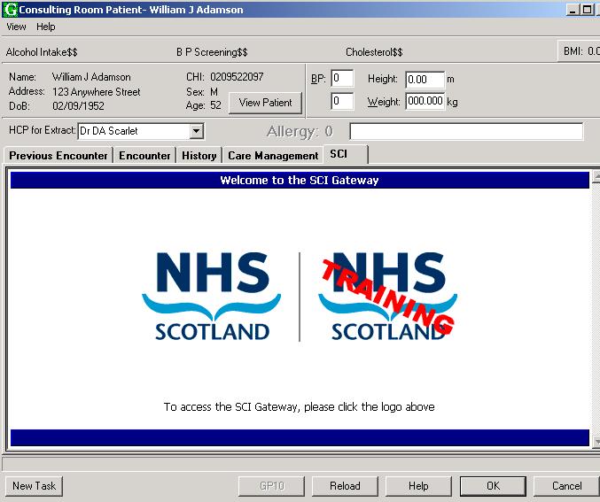 1 Open a patient encounter in GPASS and click on the SCI tab 2 Click on the appropriate NHS Logo to open the Log On screen (see page 2-4) Note: You can only use the