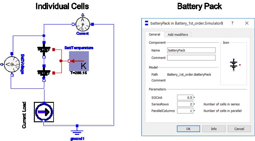 Figure 28- Battery Pack Simulator On providing a current load similar to the one shown in Figure 24, we get the following results for the simulations where the configuration of the battery cells in