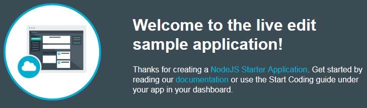 Confirm that the changes appear in your IBM Bluemix application. Click the Application URL toolbar button to view the changes to your application.