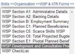 1 Click on WSP Section E1 from 2 The detail populated from Form C1, will appear as on