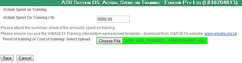 Click on the Edit button 3 Specify the Spent amount and upload the Training