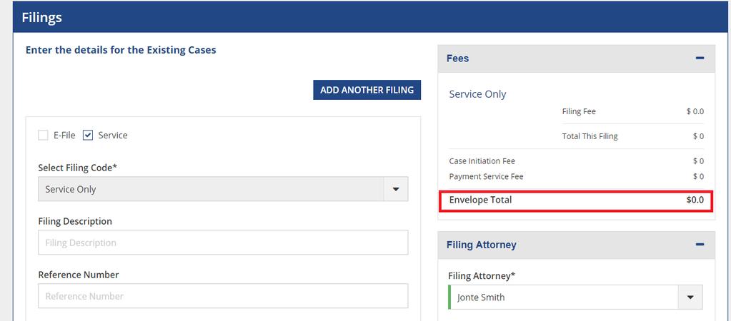 If user selects only Service checkbox, then Service only filing will be created. Follow below steps for the same a.