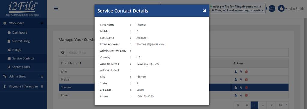 It will open a popup with details of particular service contact as shown below View Attached Case List 1.