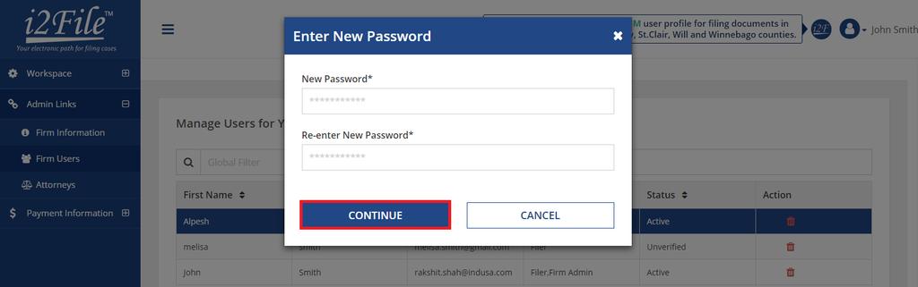 3. Firm administrator can reset password of their firm users by clicking Reset Password button in Firm