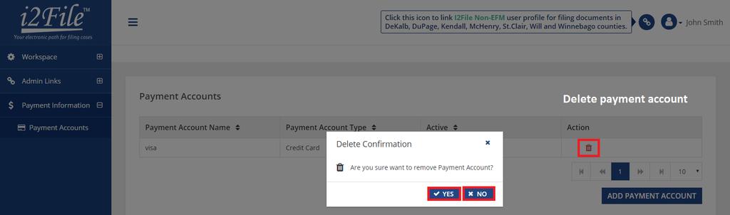 addition. Delete Payment Account 1.