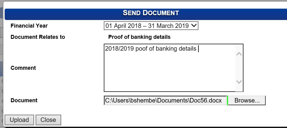 1 Uploading proof of banking details 1 Click on WSP & ATR Document Upload from Menu 2 Select document type on the drop down Then Click on