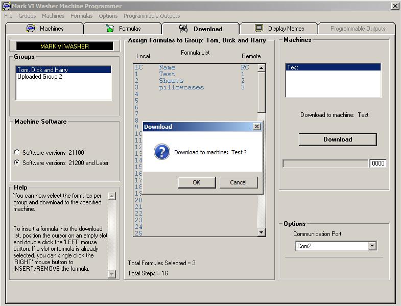 Downloading from the PC to the Machine. 1) Data cable is connected to the machine. Machine is in Program Menu, selected to Memory Transfer. Machine to Machine mode is selected.