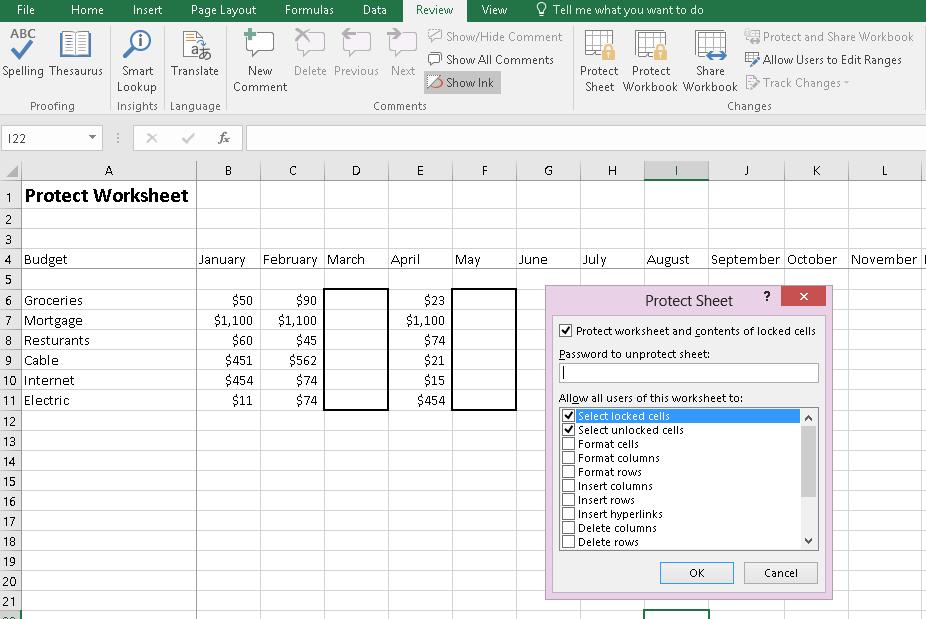Advanced Excel Charts : Tables : Pivots Protecting Your Tables/Cells Protecting your cells/tables is a good idea if multiple people have access to your computer or if you want others to be able to