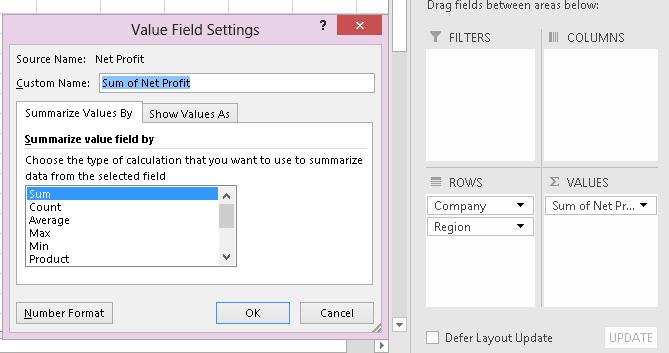 Excel will then try to guess if the field belongs as a filter, column label, row label, or value. Or, if you prefer, you can drag the field name to the area of your choice.