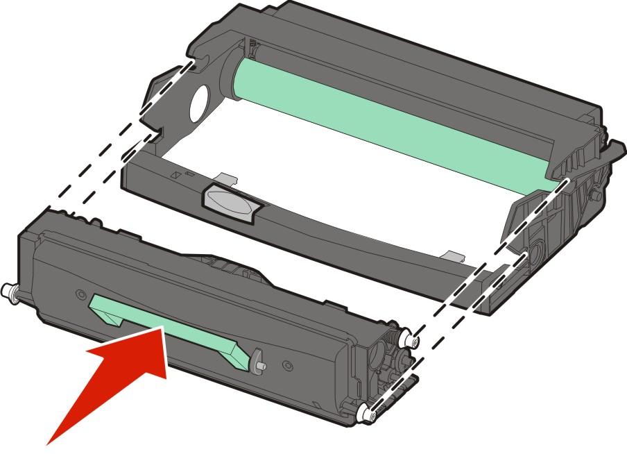 5 Insert the toner cartridge into the photoconductor kit by aligning the rollers on the toner cartridge with the tracks. Push the toner cartridge until it clicks into place.