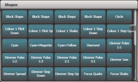 You can also pick from a list of All Shapes. When you choose a shape, it will be applied to all selected fixtures. 1> Select the fixtures the shape is to be applied to.