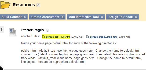 12. IMPORTANT: The default.html output is depicted below. Your top-level page (default.html) should appear like the example below (with your name of course).