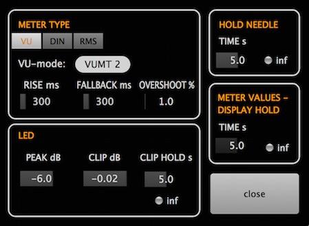 Meter Settings choose from 3 different VU-meter implementations: VU 1: the same behavior as VUMT version 1.