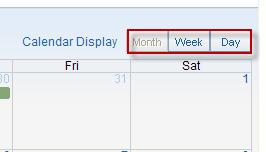 The calendar may be displayed by Month, Week or Day by