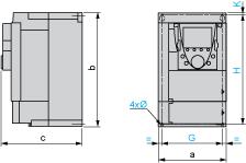 Product data sheet Dimensions Drawings ATV61HU15N4 UL Type 1/IP 20 Drives Dimensions without Option Card Dimensions in mm a b c G H K Ø 130 230