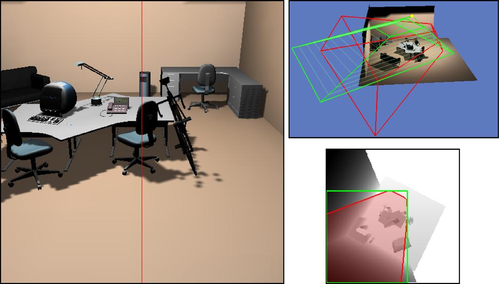 Figure 6. Left: Scene rendered with light frustum adjusted (left half) compared to the traditional method (right half).