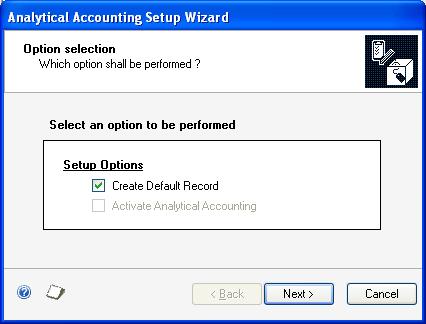 CHAPTER 1 SETUP To create default records: 1. Open the Analytical Accounting Setup wizard window.