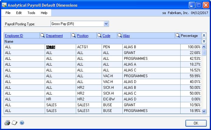 PART 2 TRANSACTIONS To define default dimensions for payroll transactions: 1. Open the Analytical Payroll Default Dimensions window.