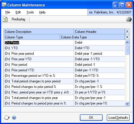 CHAPTER 1 SETUP To modify column headings for inquiries and reports: 1. Open the Column Maintenance window.