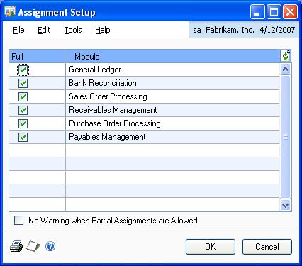 CHAPTER 1 SETUP To set up assignment options: 1. Open the Assignment Setup window.
