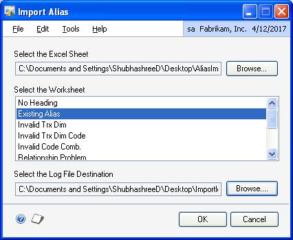 CHAPTER 2 CARDS To import an alias: 1. Open the Import Alias window. (Cards >> Financial >> Analytical Accounting >> Alias >> Import button) 2.
