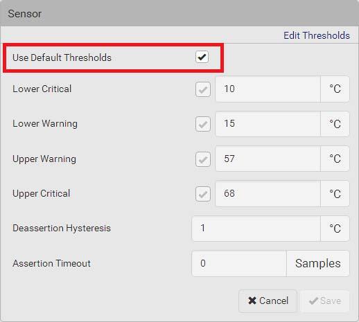 Chapter 6: Using the Web Interface 2. Select or deselect Use Default Thresholds according to your needs.