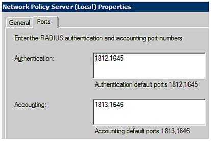 Verify the authentication and accounting port numbers shown in the