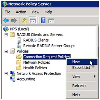 Appendix G: RADIUS Configuration Illustration 2. Right-click Connection Request Policies and select New.