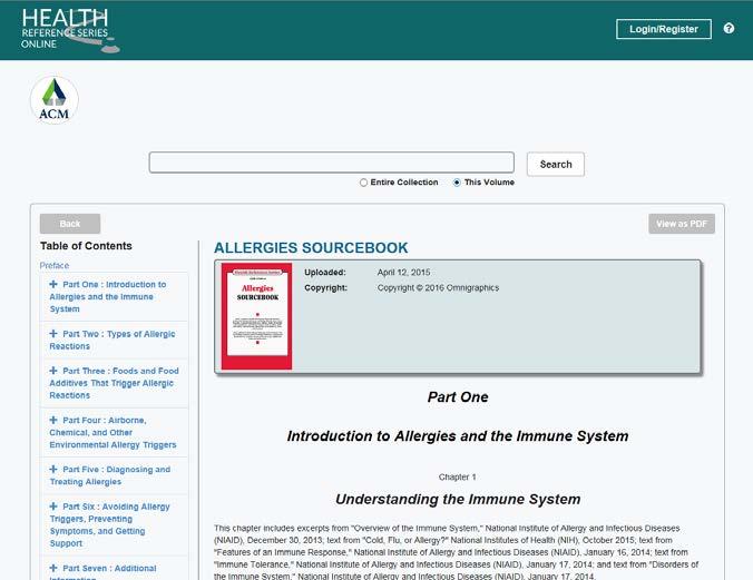 Click on one title to search within Infobase Infobase ebooks are accessible via a link on the ACM Online Database page and also by individual title in the ACM Online Catalog.