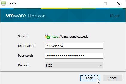 Make sure the Domain dropdown shows PCC for Faculty and Staff or PCCINST for Students and click the Login