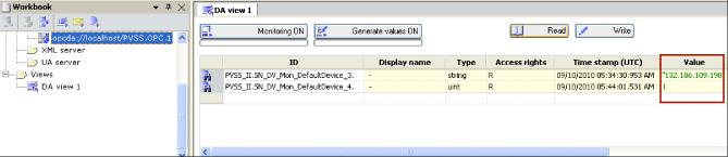 Data exchange via OPC 5.3 Data access with OPC (DA) 8. Click the "Read" button at the top edge of the area.