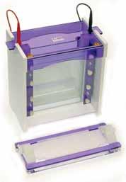 The unit incorporates a sealing system which is compatible with most 8 x 0 cm and 0 x 0 cm precast gels. Electroblotting and tube gel modules are available which use the same outer tank and lid.