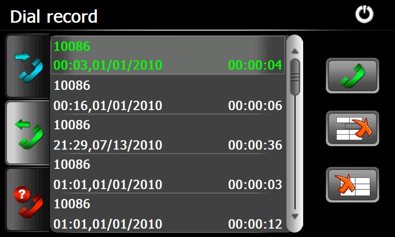 4 Dial Record Tap in the Bluetooth interface to enter the call records interface as