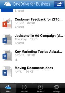Use OneDrive for Business app on your ipad Once you re signed in, the OneDrive for Business app takes you directly to your files and folders, so you can start viewing and working on your files