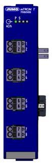 Data Sheet 705000 Page 6/12 Analog input module 4-channel Four universal analog inputs Supported measuring probes: Thermocouples, RTD temperature probes, resistance transmitters,