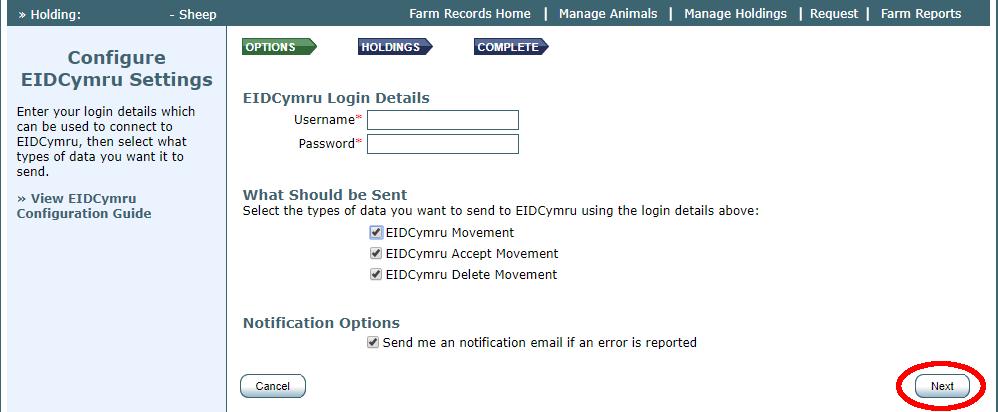 Click the Add New button to add your EIDCymru account information for a holding or click Edit to modify an existing